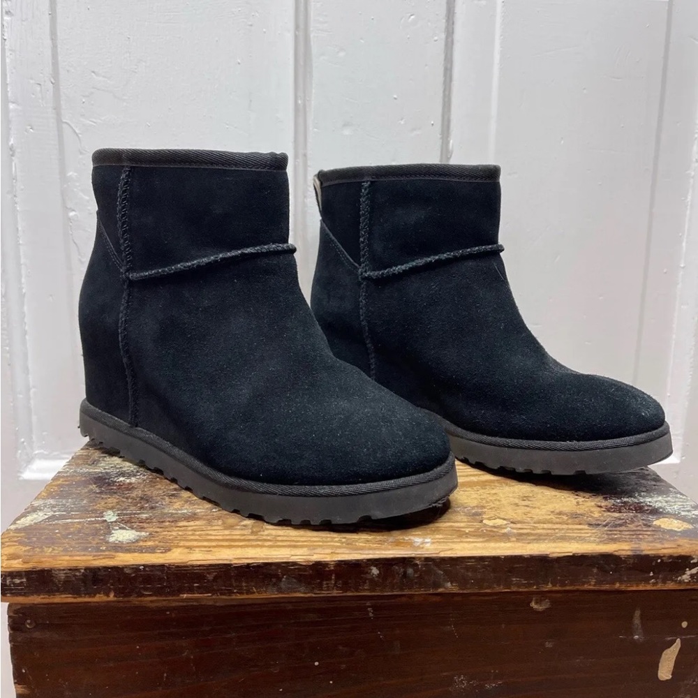 UGG Women's Classic Femme Wedge Mini Shearling Boot Black Size: 6.5